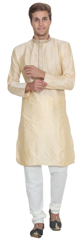 Jacquard Silk Embroidered Men's Kurta Pajama India Clothing (Gold)