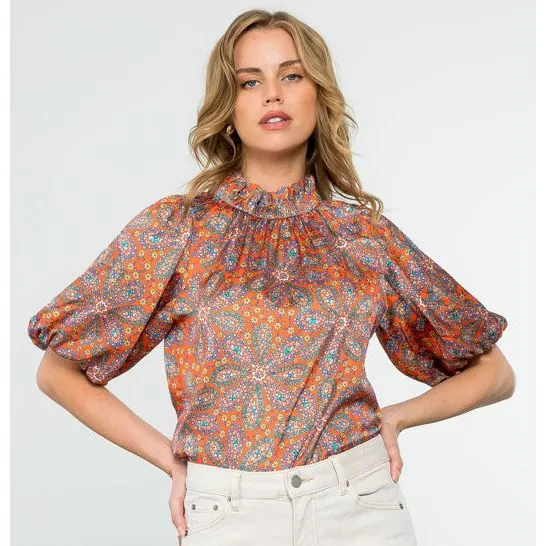 Julie Puff Sleeve Floral THML Top