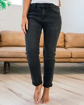 KanCan Lyla Faded Black Roll Hem Jeans