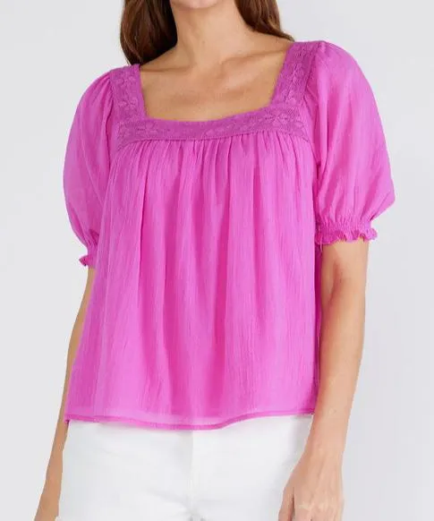 Lace Trim Square Neck Blouse - Orchid