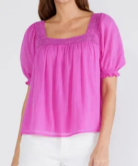 Lace Trim Square Neck Blouse - Orchid