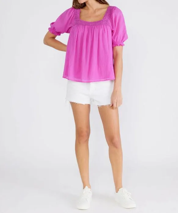 Lace Trim Square Neck Blouse - Orchid