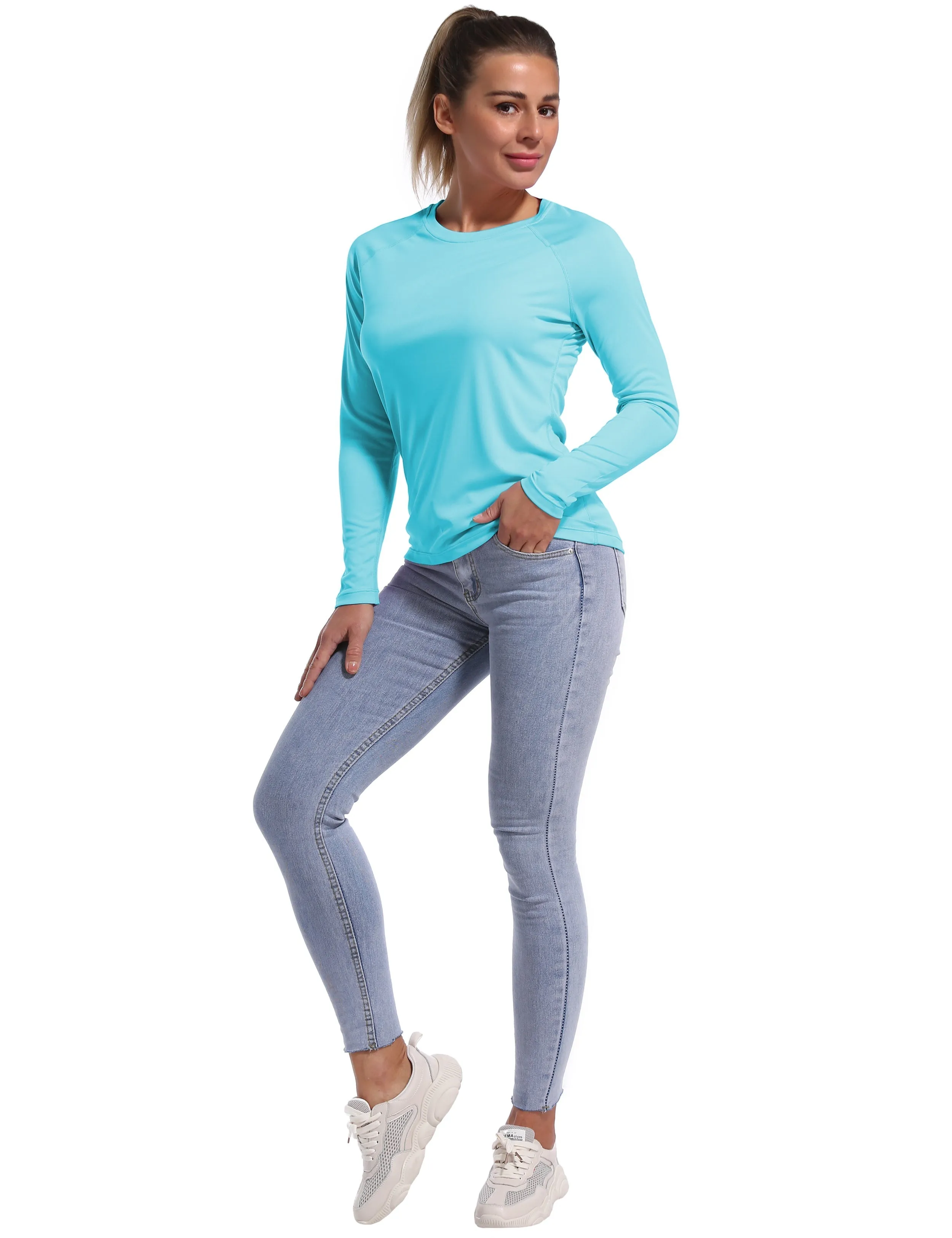 Long Sleeve Athletic Shirts blue_yogastudio