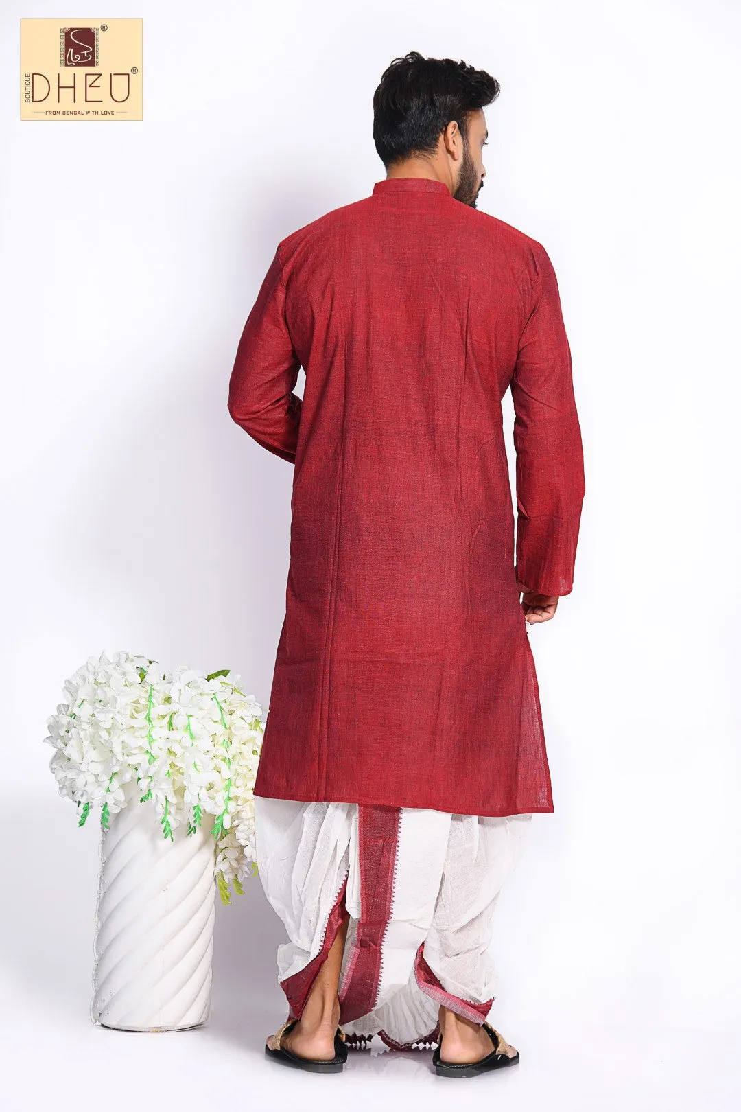 Maroon Kurta with Khes Border- Dhoti(optional) Kurta Full Set