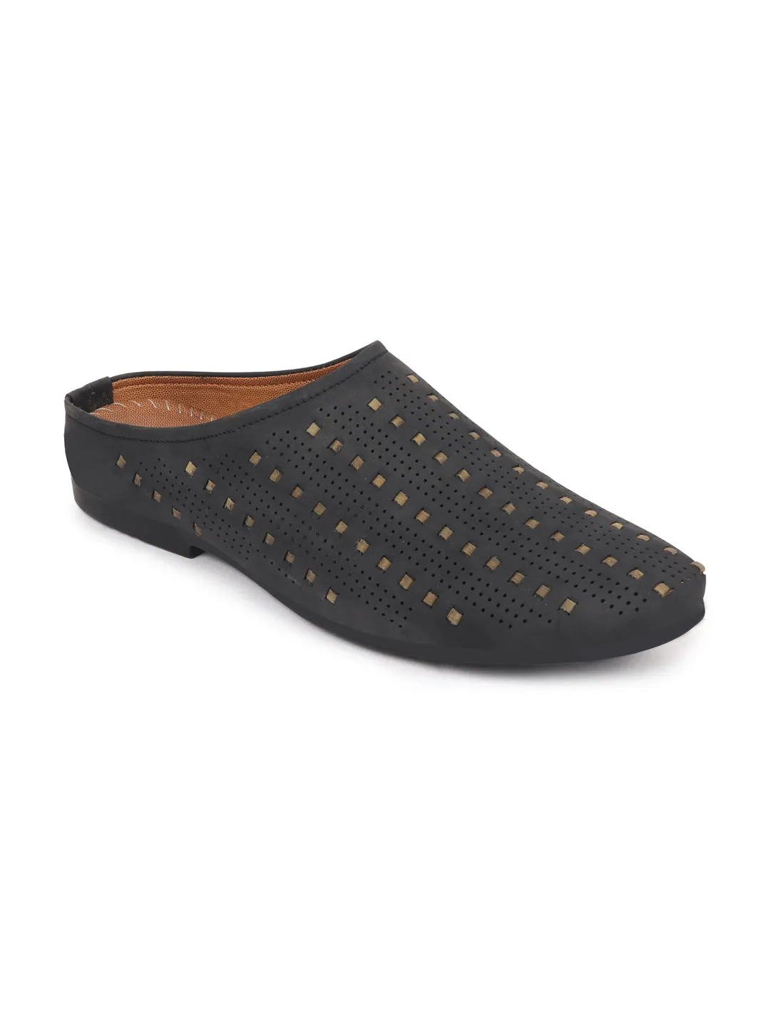 Men Black Back Open Hand Knitted Ethnic Mules Wedding Shoes