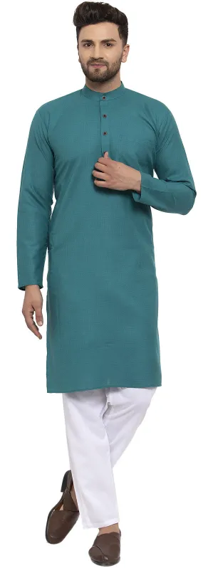 Men's Cotton Festival Kurta Pajama Wear India Apparel (Green)