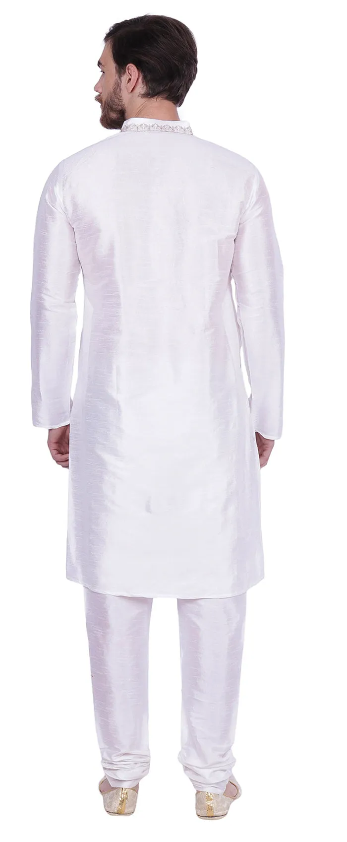 Men's Dupion Silk Kurta Pajama with Scarf India Clothing (Off-White)