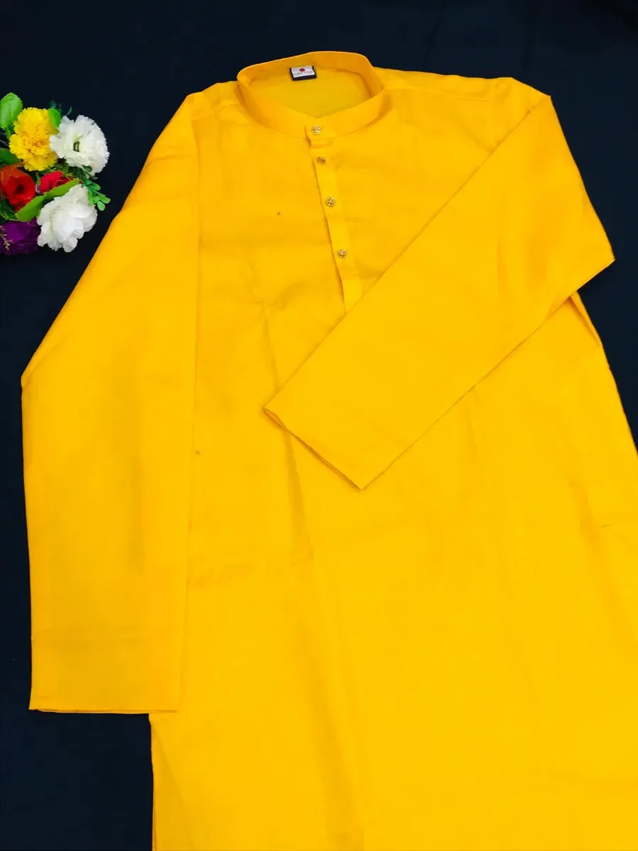 Men's Ethnic Yellow Color Long Kurta With Pajama Set