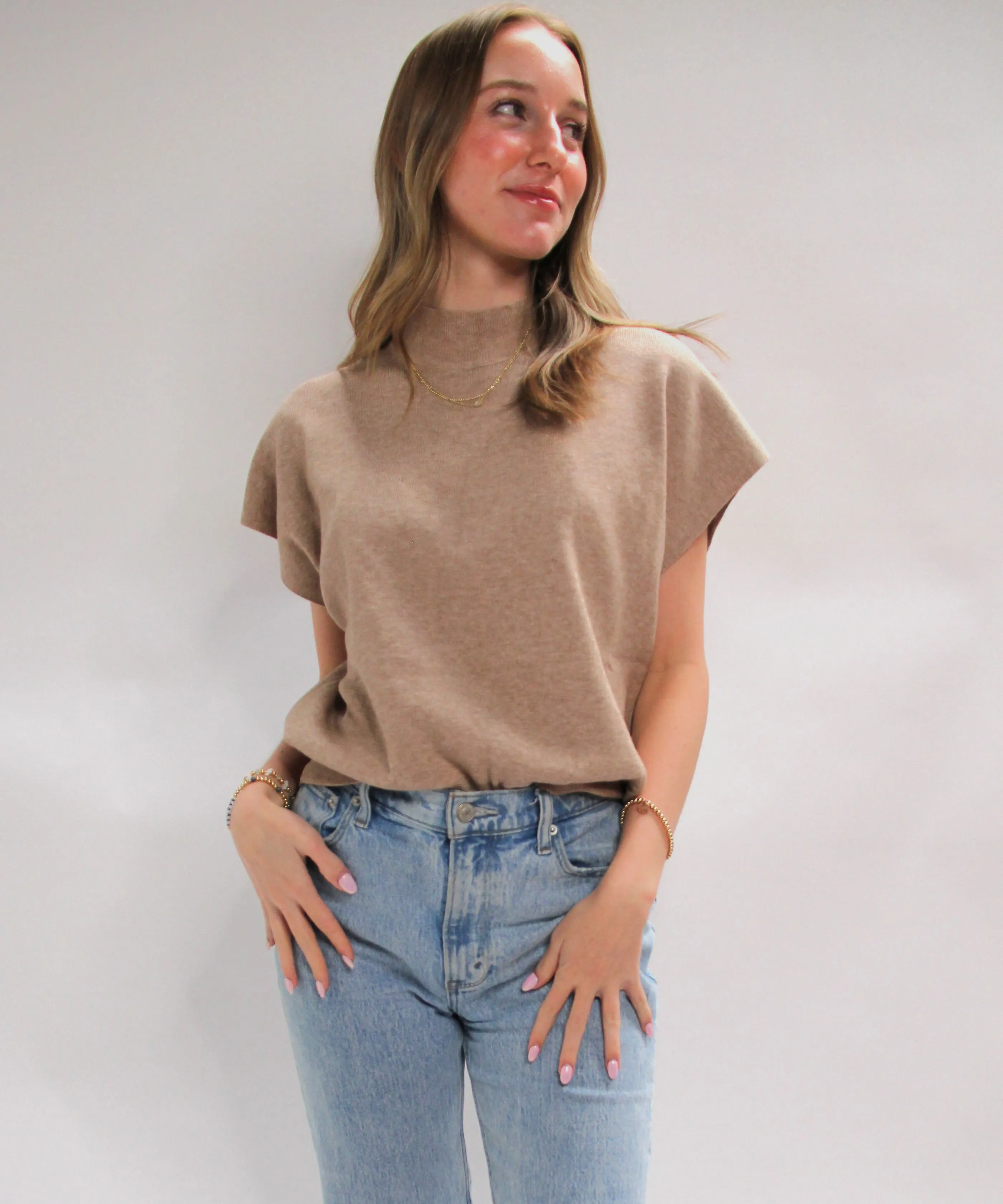 Mock Neck Short Sleeve Top - Oatmeal