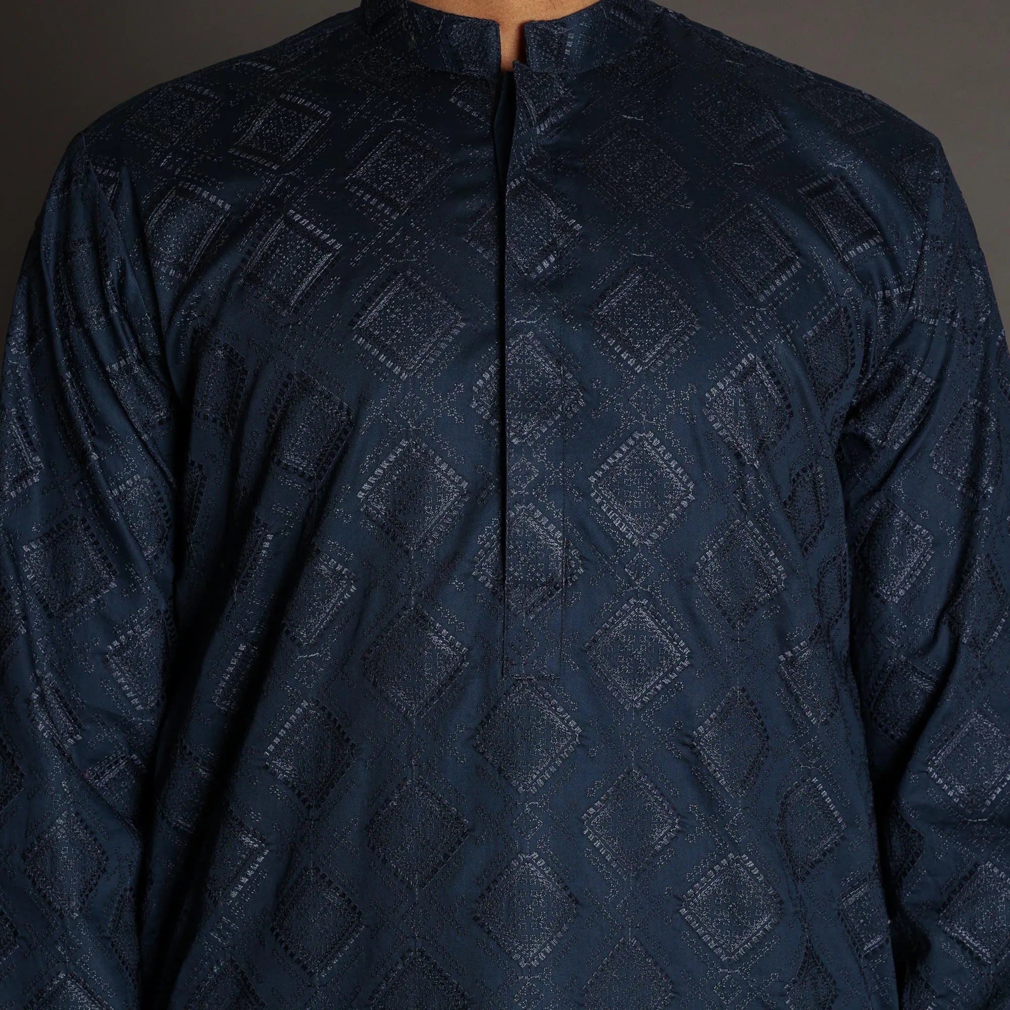 Navy Blue Embroidered Kurta