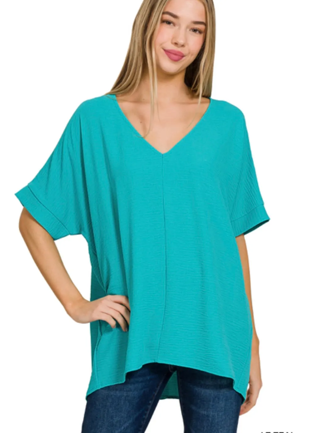 New Beginnings V-Neck Dolman Top  Light Teal