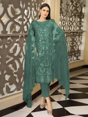 Odette Green Georgette Embroidered Semi Stitched Kurta Set For Women