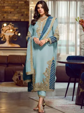 Odette Light Blue Georgette Embellished Semi stitched Kurta Set For Women