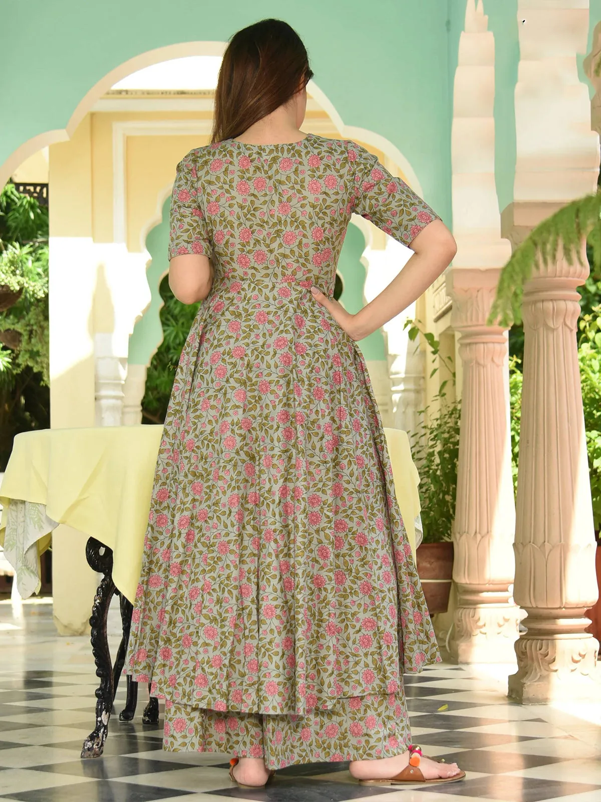 Odette Light Green Muslin Printed Stitched Kurta Set For Women