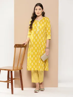 Odette Mustard Cotton Stitched Kurta Set for Women