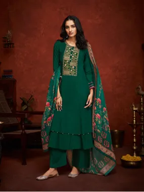 Odette Women Green Color Viscose Upada Semi Stitched Suit