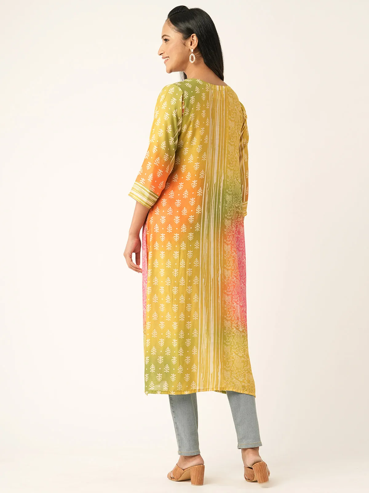 Odette Yellow Muslin Printed Stitched Kurta for Women