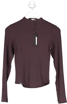 Oner Active Brown Mellow Rib Mock Neck Long Sleeve Top UK S