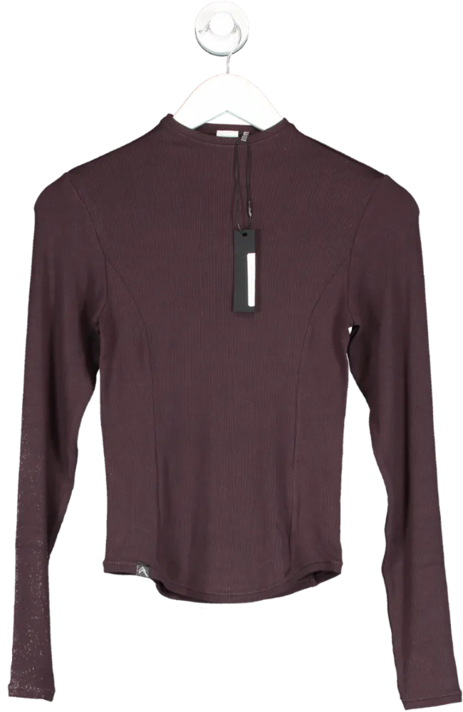 Oner Active Brown Mellow Rib Mock Neck Long Sleeve Top UK S