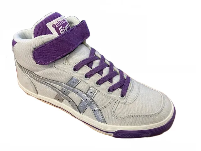 Onitsuka Tiger girls' canvas high sneakers shoe Aaron C4B1Y 1093 gray purple silver