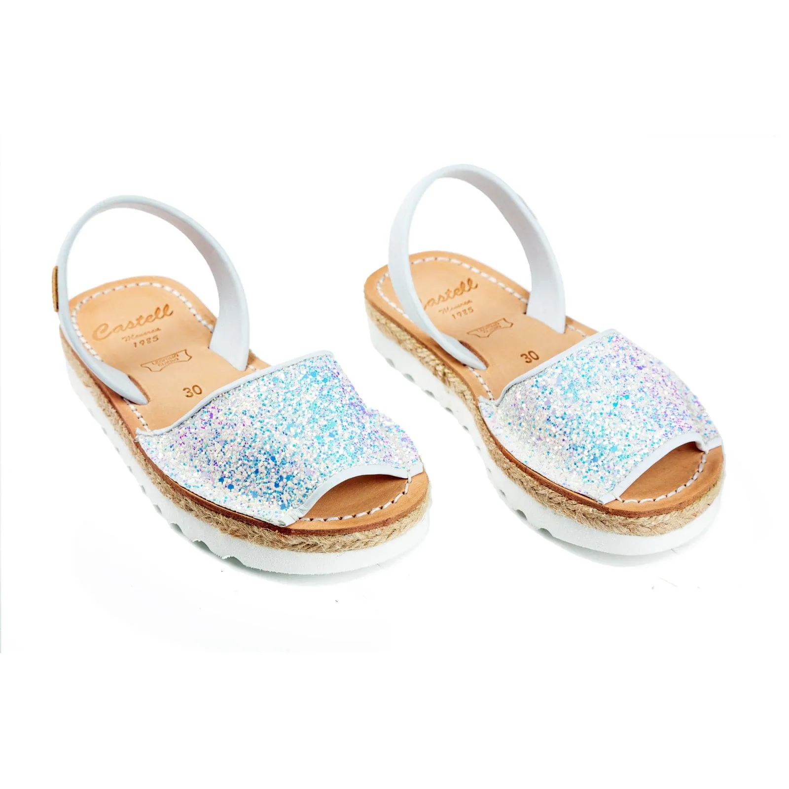 Open Toe Glitter Menorcan Sandal In Leather For Kids - Roma 1886R Strech