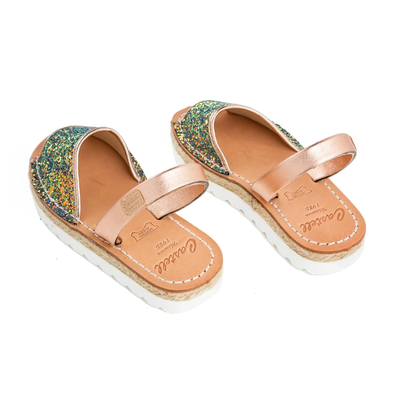 Open Toe Glitter Menorcan Sandal In Leather For Kids - Roma 1886R Strech