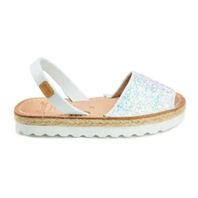 Open Toe Glitter Menorcan Sandal In Leather For Kids - Roma 1886R Strech