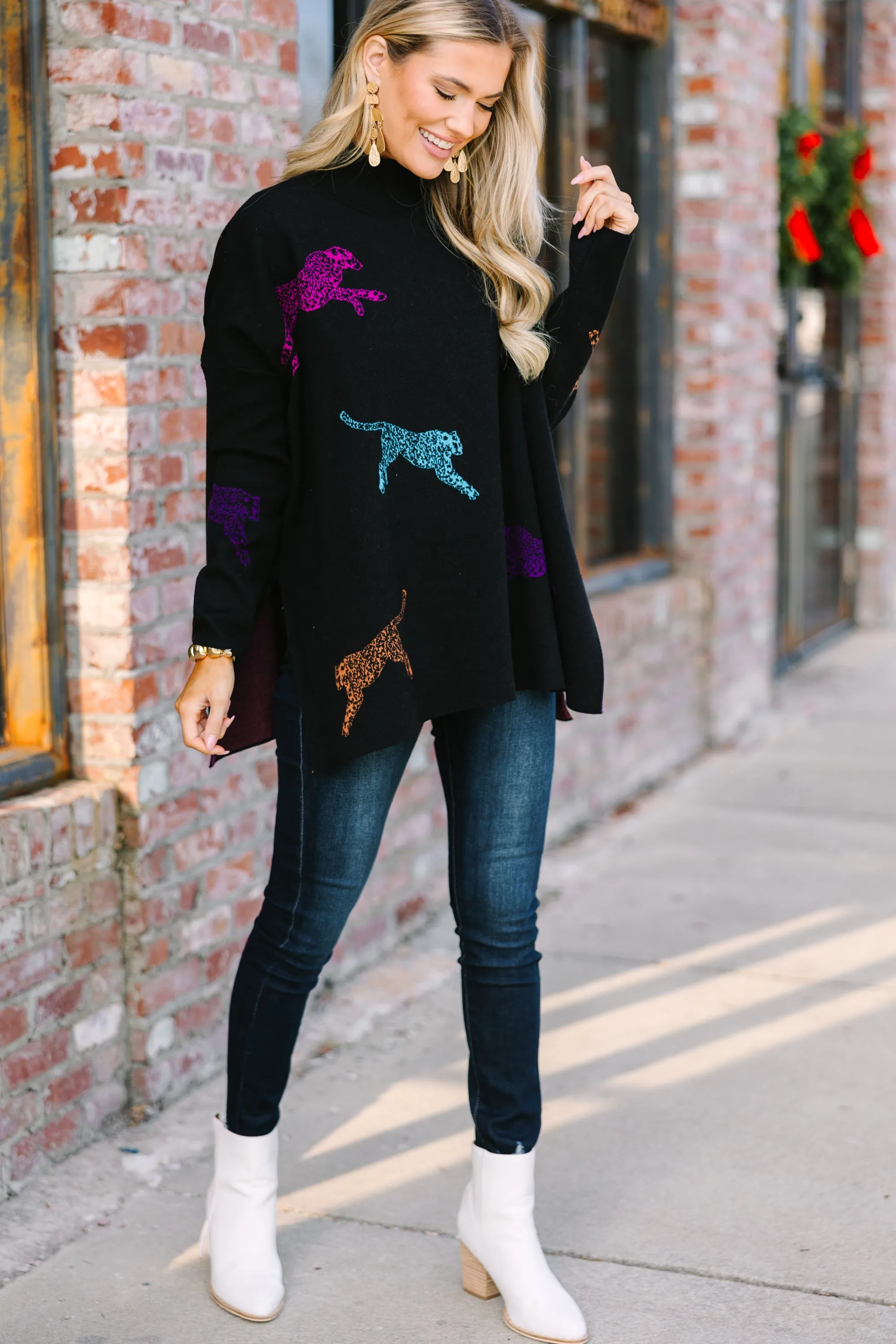 Quick Decision Black Multi Cheetah Sweater