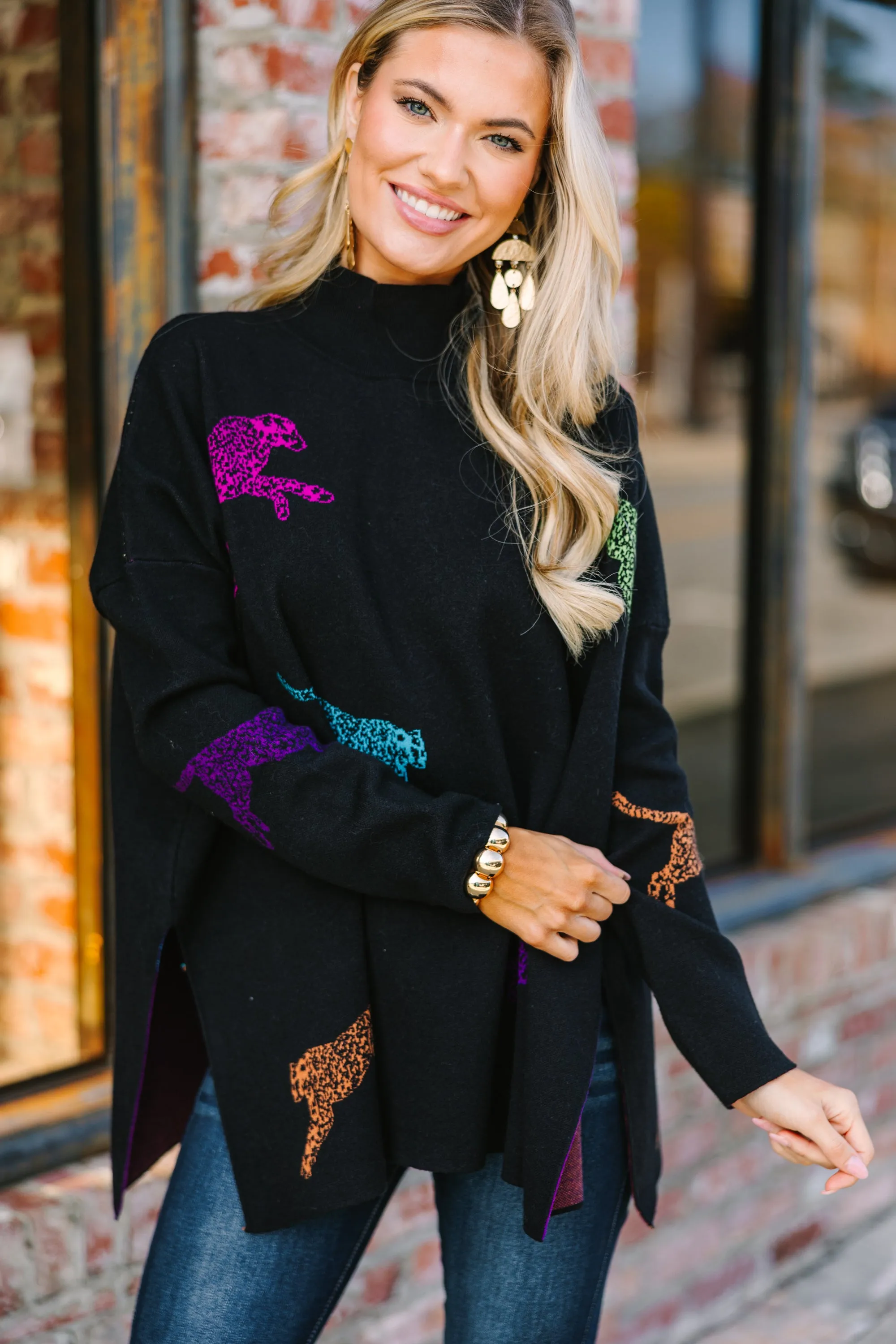 Quick Decision Black Multi Cheetah Sweater