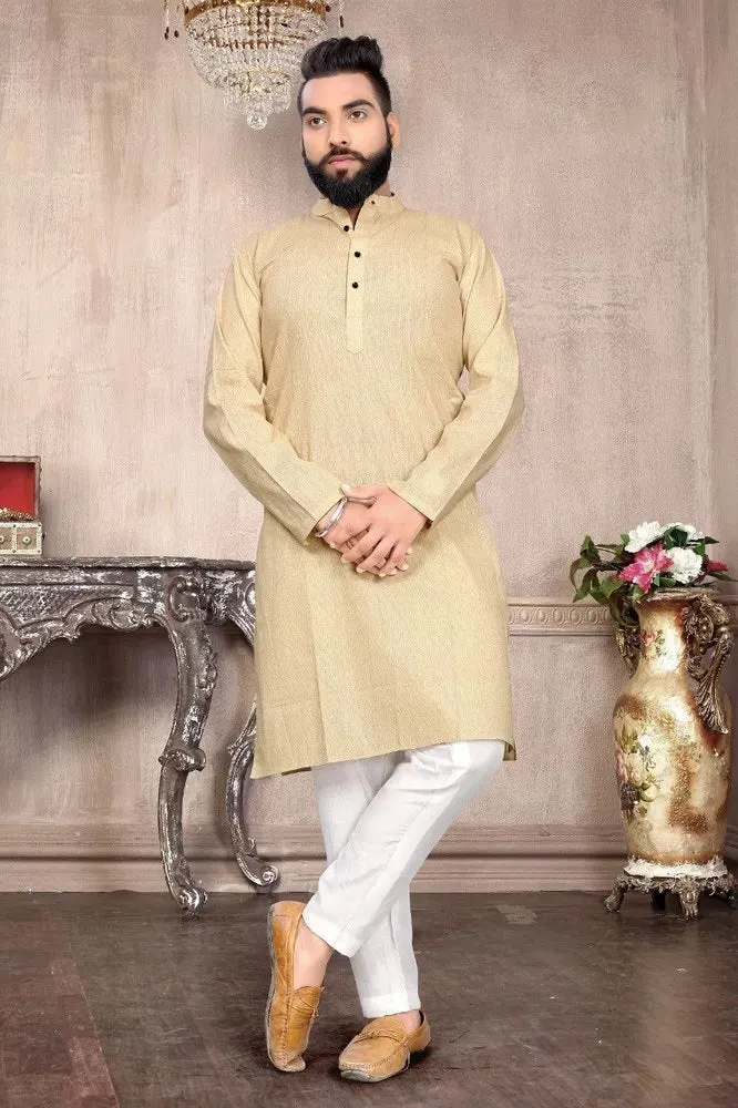 Royal Men's Regular Pure Cotton Kurta Pajama In Beige