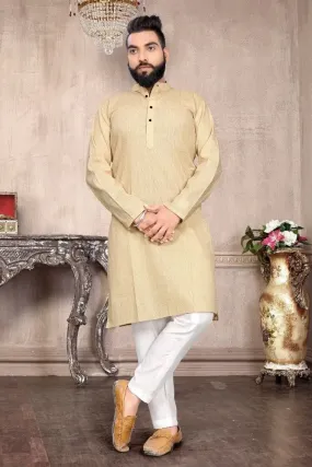 Royal Men's Regular Pure Cotton Kurta Pajama In Beige