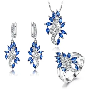 Sapphire Leaf Gemstone 925 Sterling Silver Jewelry Set