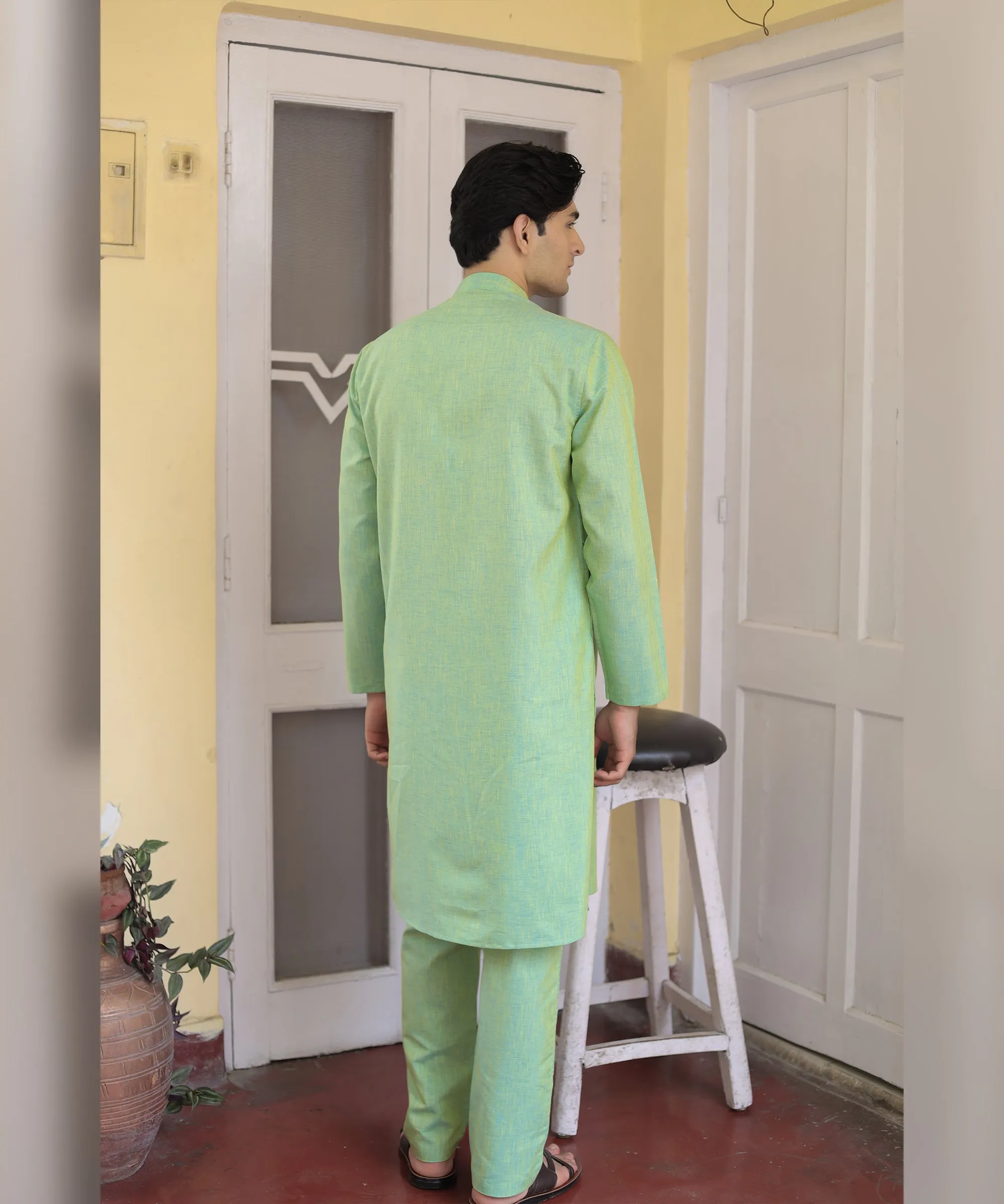 Serene Sage Linen Kurta Pyjama Set