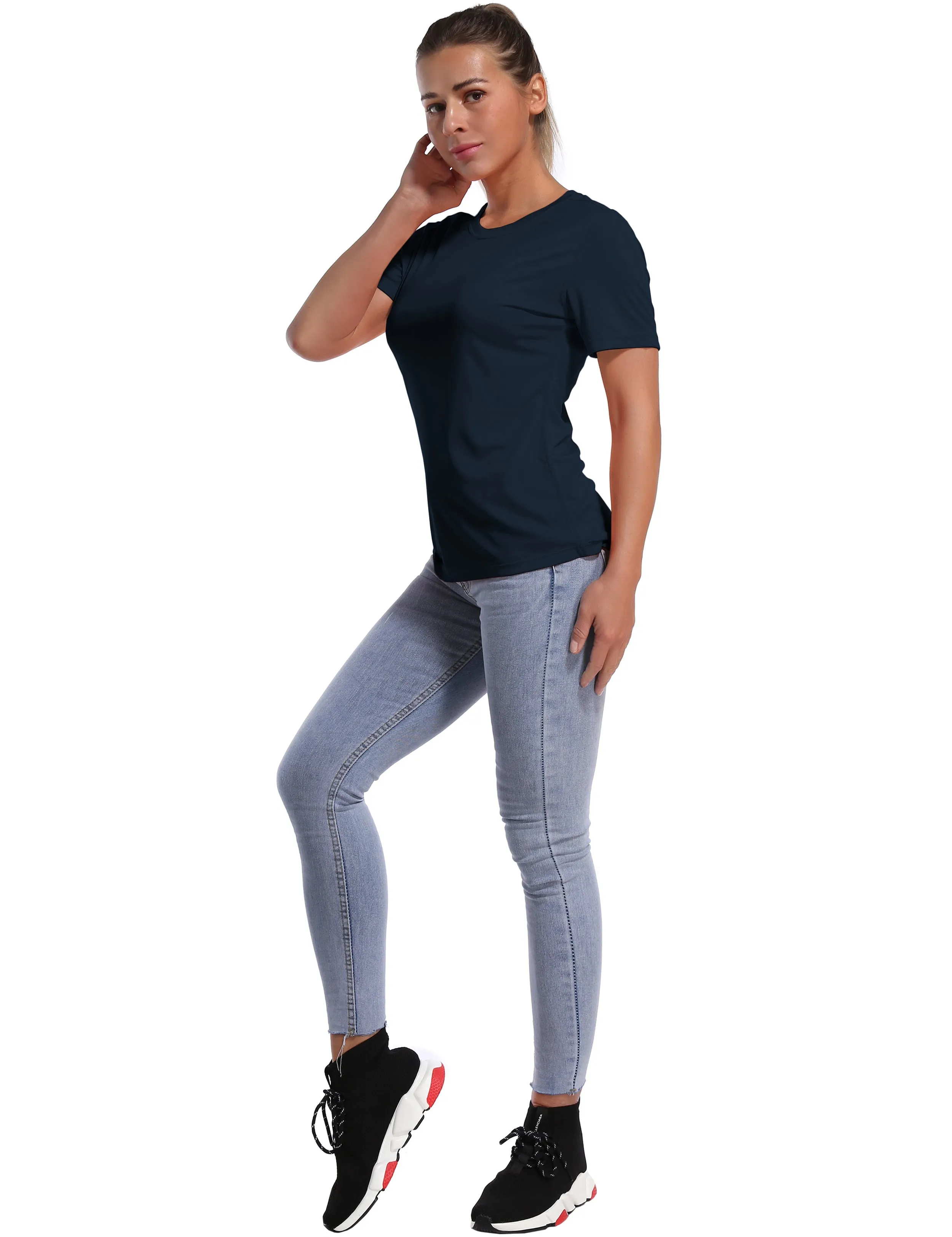 Short Sleeve Athletic Shirts darknavy_yogastudio