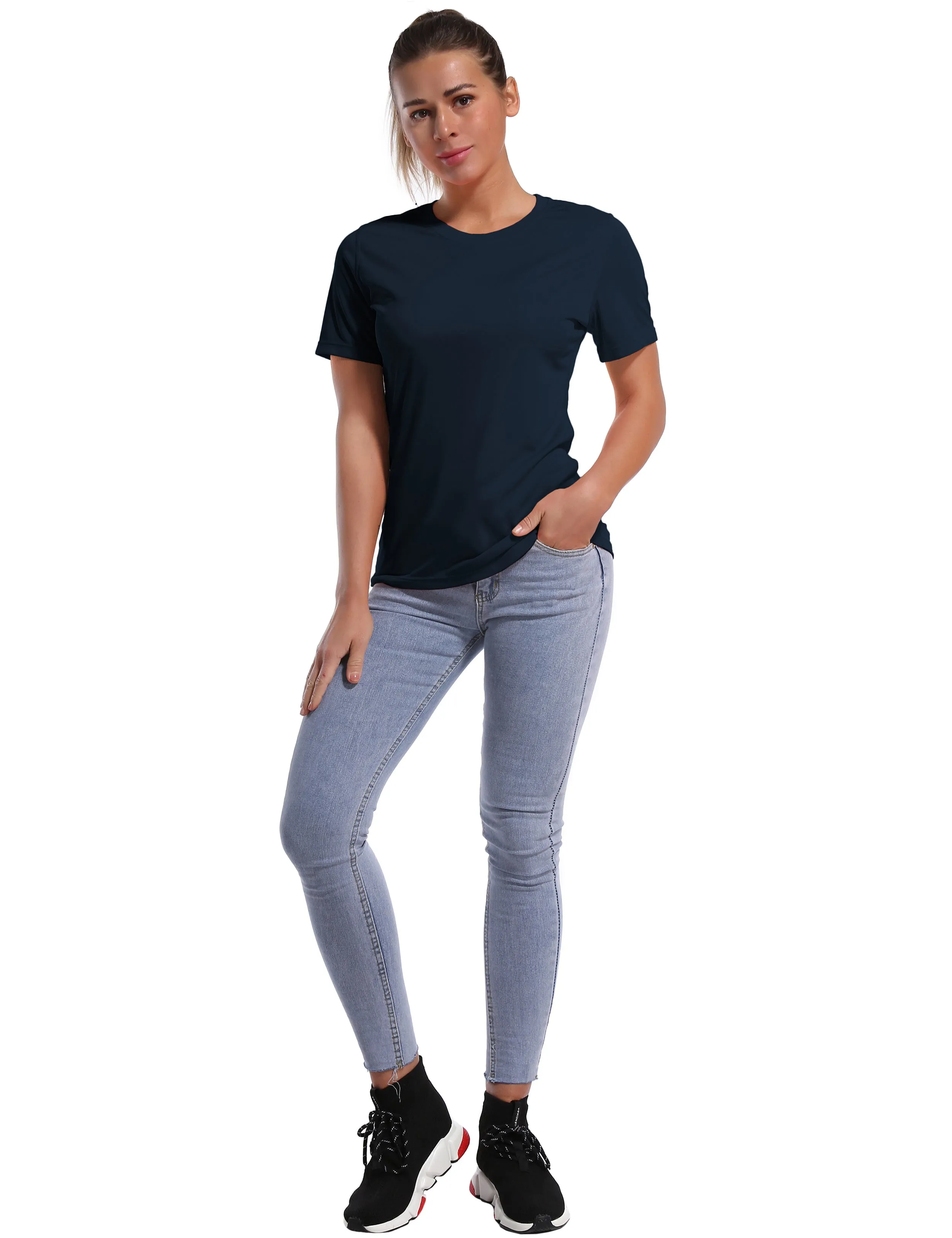 Short Sleeve Athletic Shirts darknavy_yogastudio