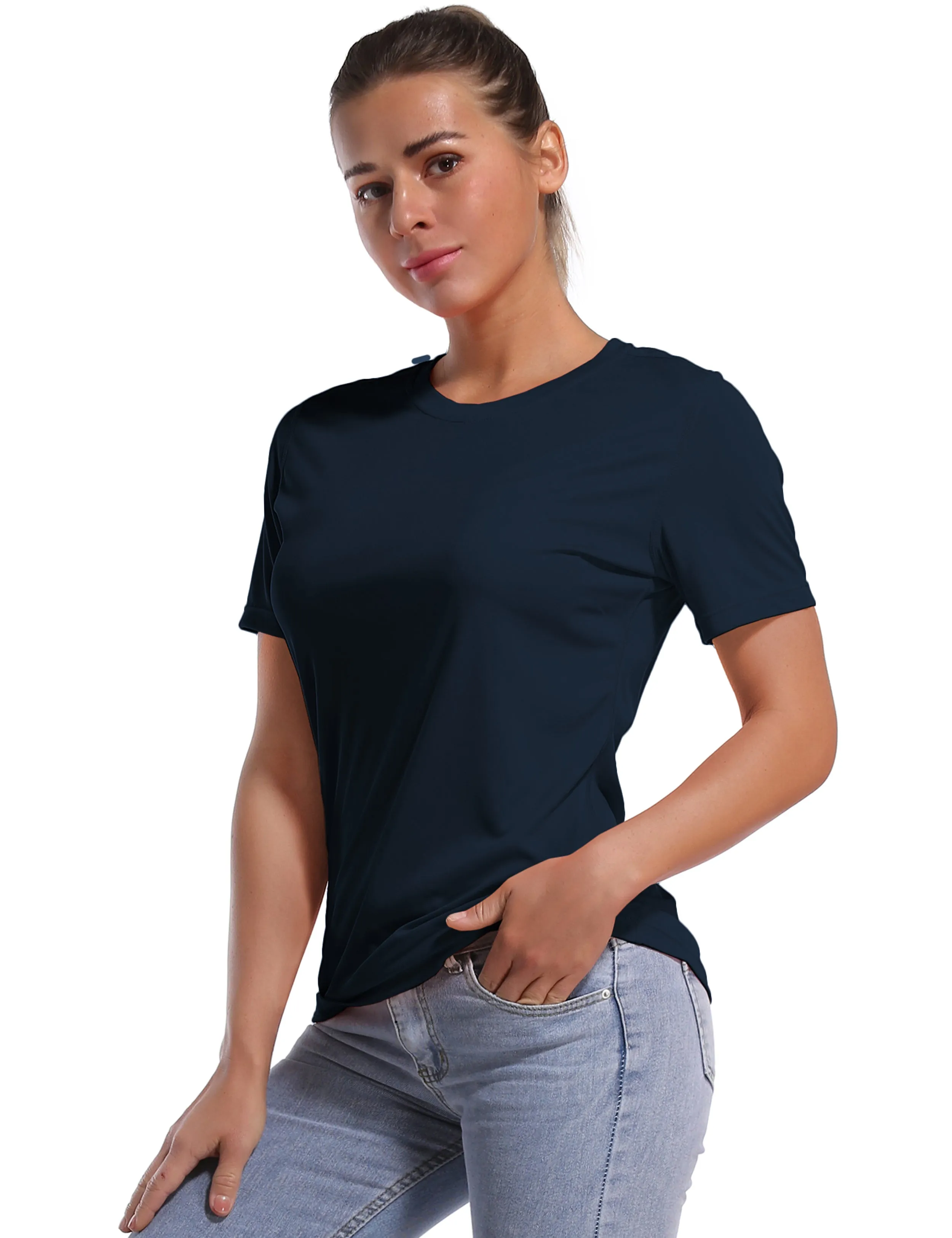 Short Sleeve Athletic Shirts darknavy_yogastudio