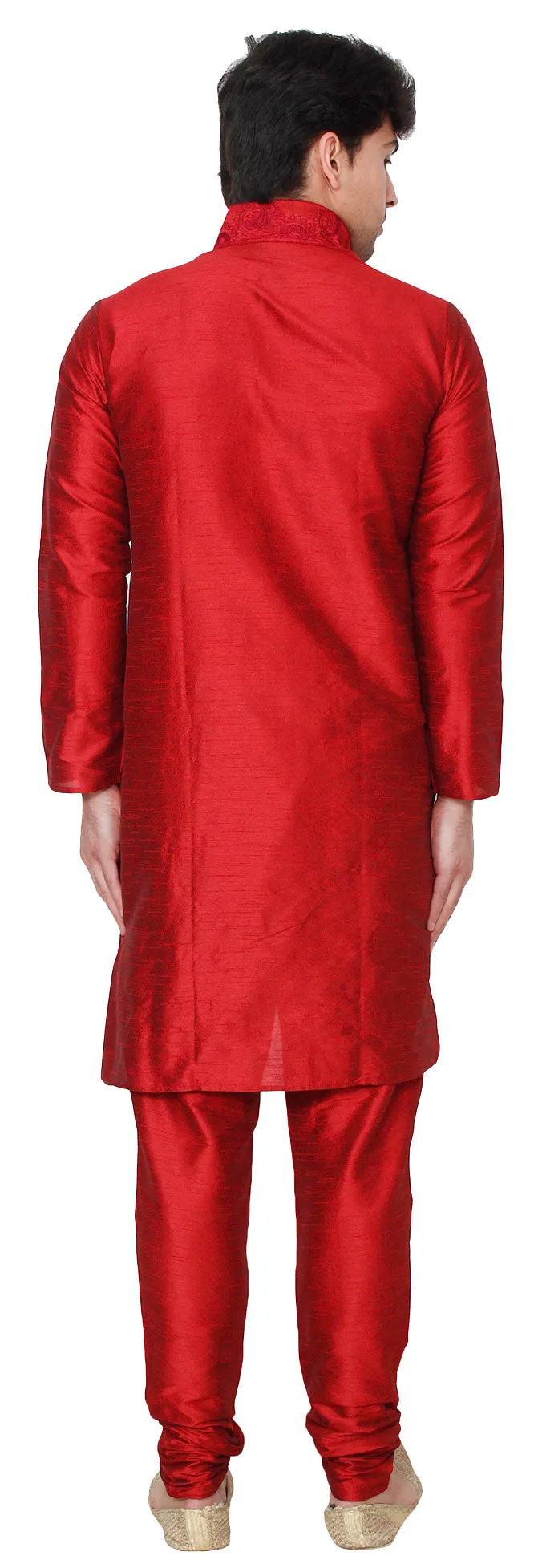 Silk Embroidered Men's Kurta Pajama India Clothing (Red)