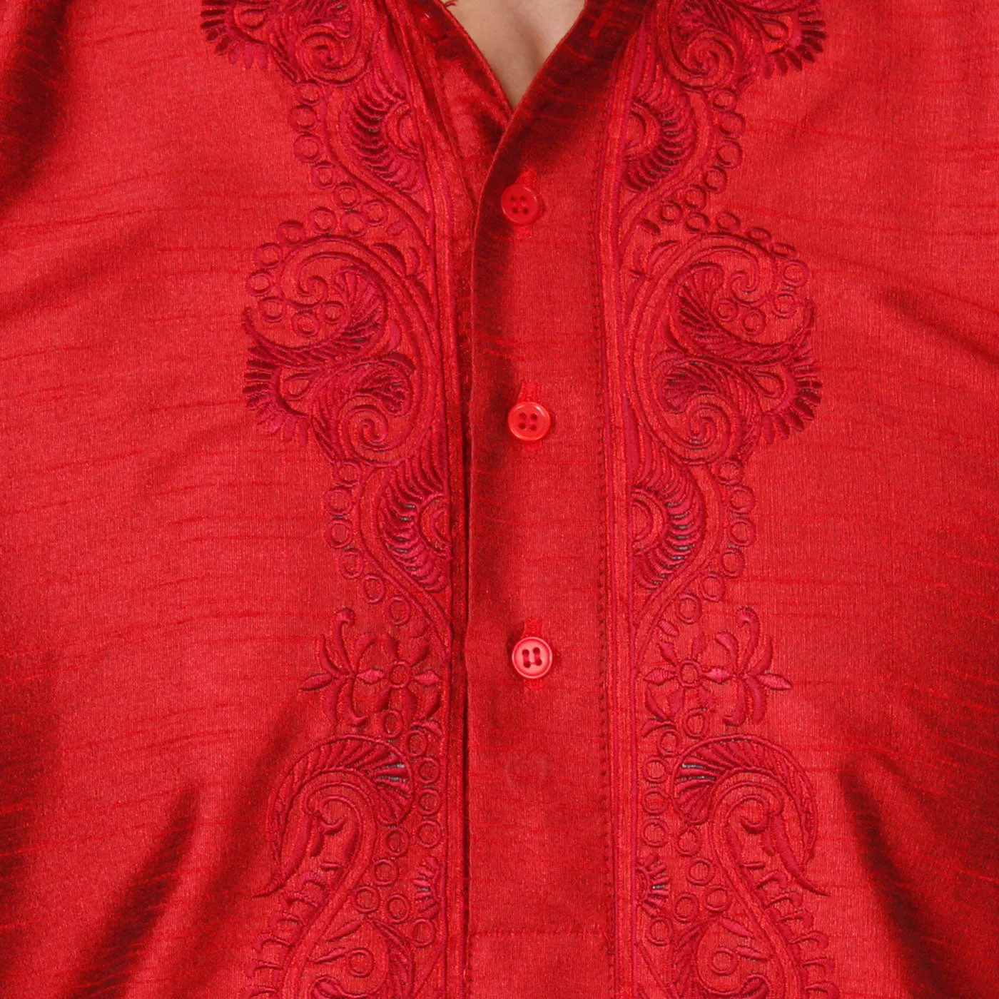 Silk Embroidered Men's Kurta Pajama India Clothing (Red)