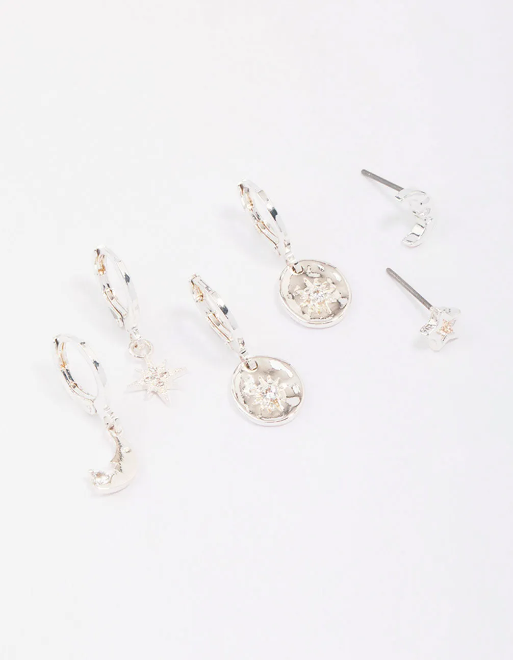 Silver Plated Celestial Cubic Zirconia Earring 3-Pack