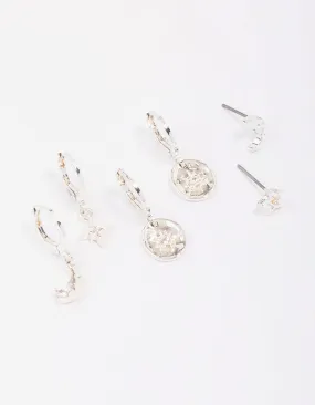 Silver Plated Celestial Cubic Zirconia Earring 3-Pack