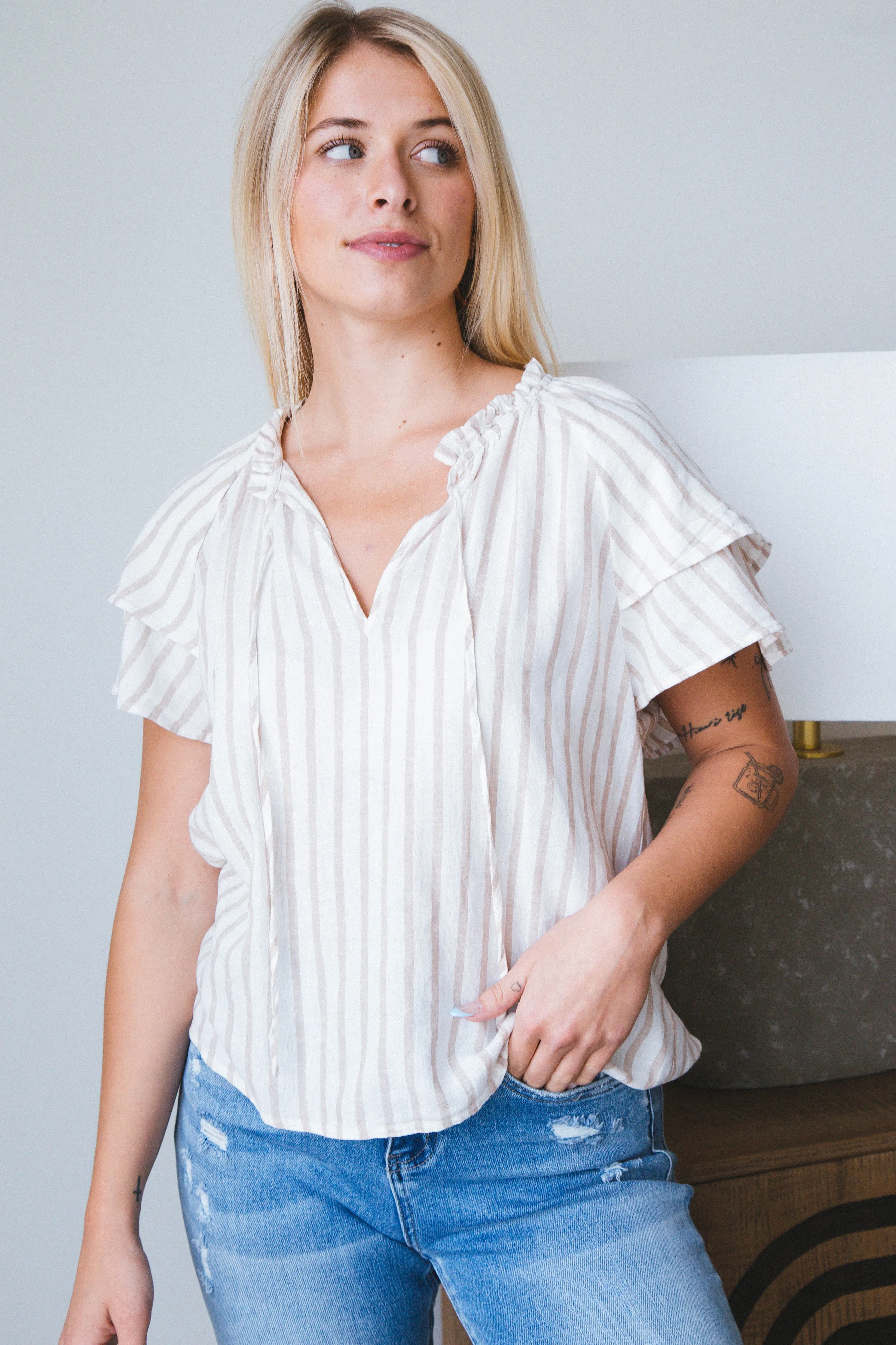 Take Me Outside Shell Top, Eco Natural Stripe | Sanctuary