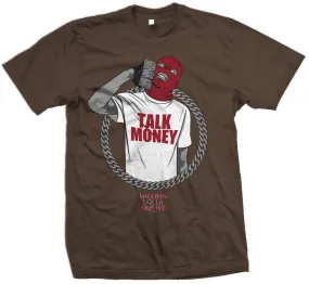 Talk Money Phone - Red on Brown T-Shirt