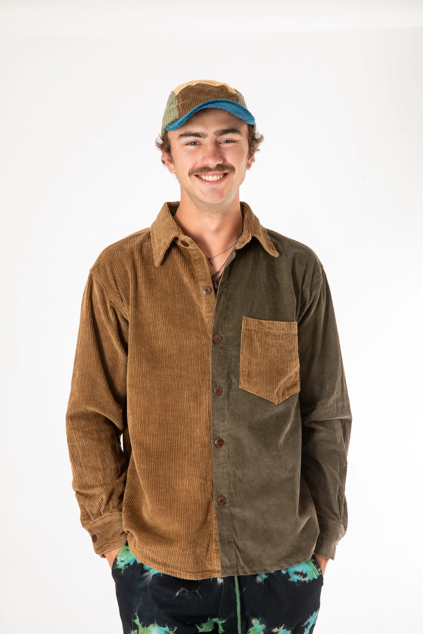 Tokha Corduroy Color Block Button Up