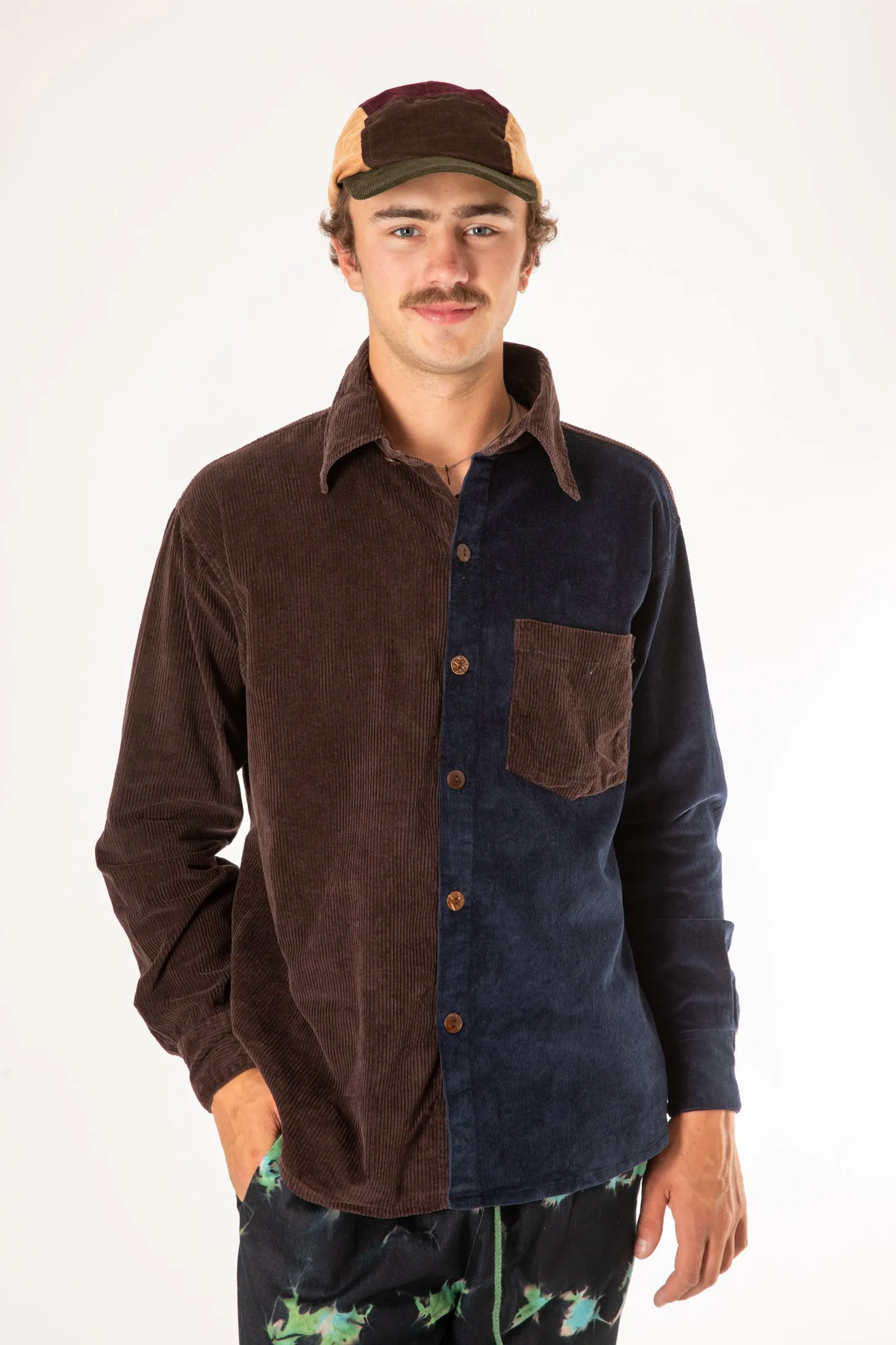 Tokha Corduroy Color Block Button Up