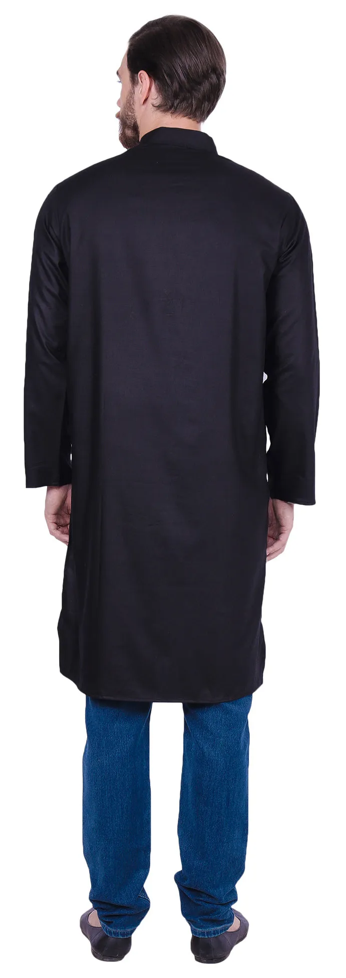 Traditional Men's Long Kurta India Clothes (Black)