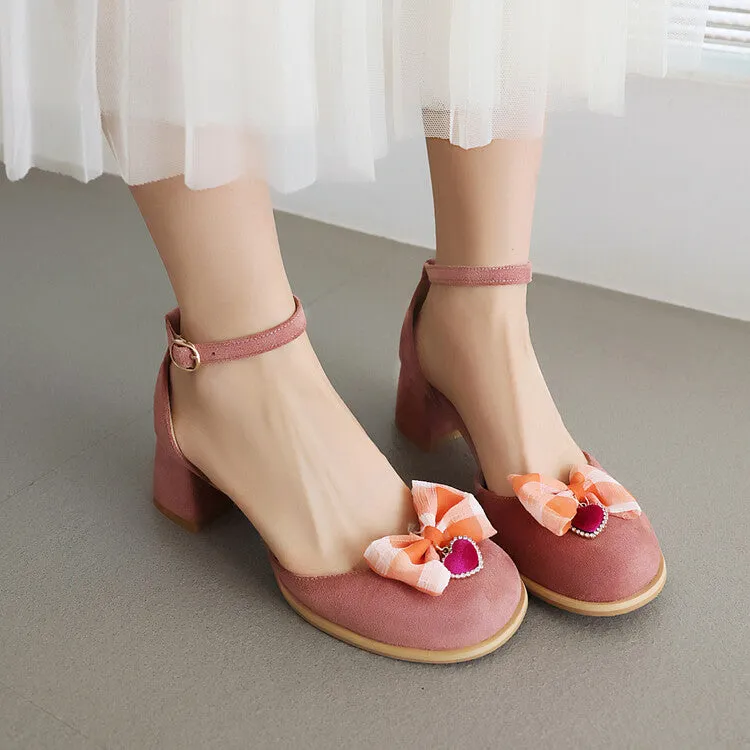 Women's Bow Tie Ankle Strap Block Chunky Heel Sandals