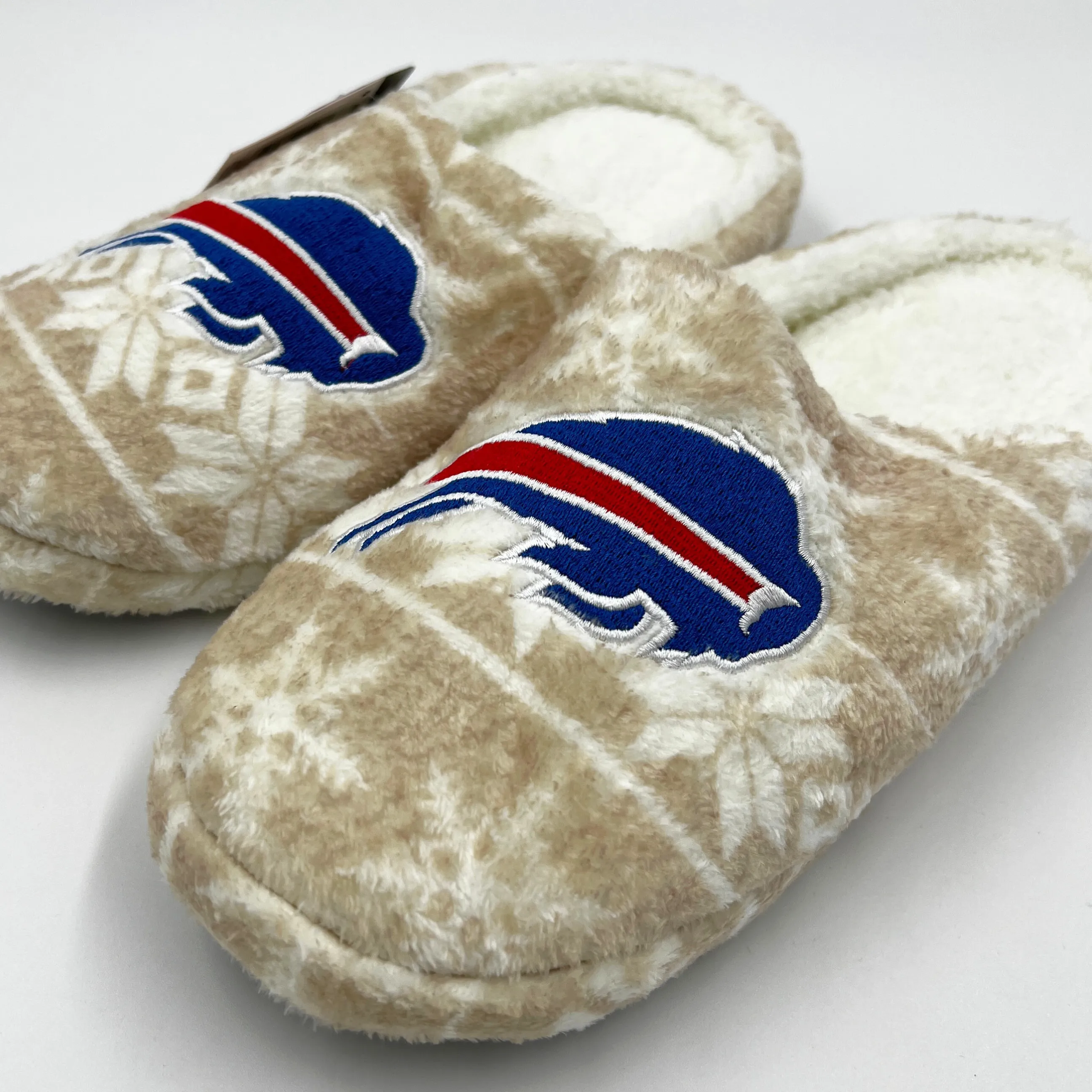 Women's Buffalo Bills Cream Faux Fur Slipper