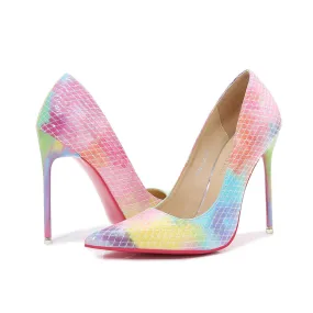 Women's Candy Color Pointed Toe Lattice Shallow Stiletto Heel Pumps