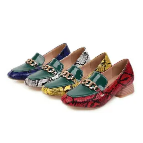 Women's's Color Blocking Metal Deco Block Heels Pumps