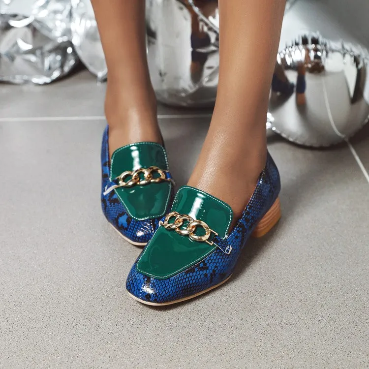 Women's's Color Blocking Metal Deco Block Heels Pumps